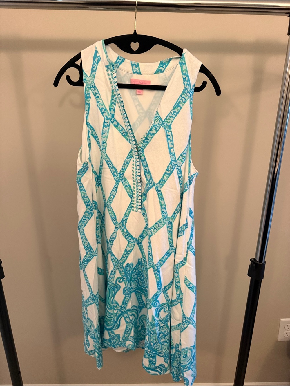 Lilly Pulitzer White Dress with Turquoise Chain Print